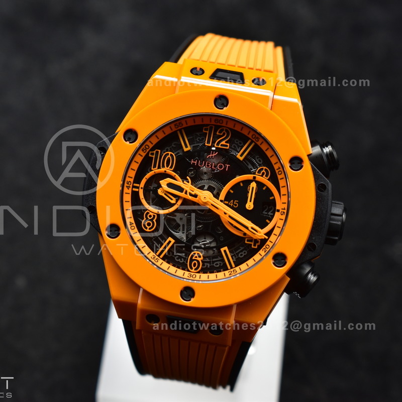 Big Bang Unico 42mm Orange Ceramic BBF 1:1 Best Edition Skeleton Dial on Orange Rubber Strap A1280 V2